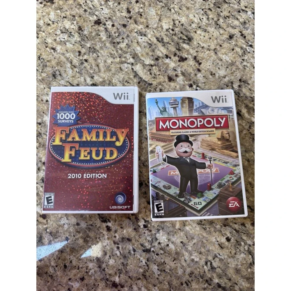 Nintendo Wii Family Game Lot Monopoly World Edition Family Feud 2010 CIB